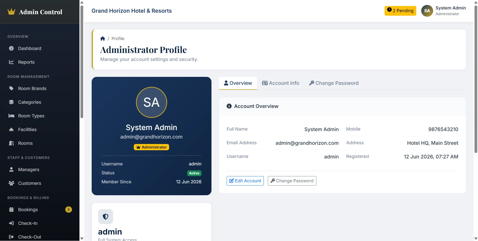 Hotel Management System Final Year PHP Project live demo preview