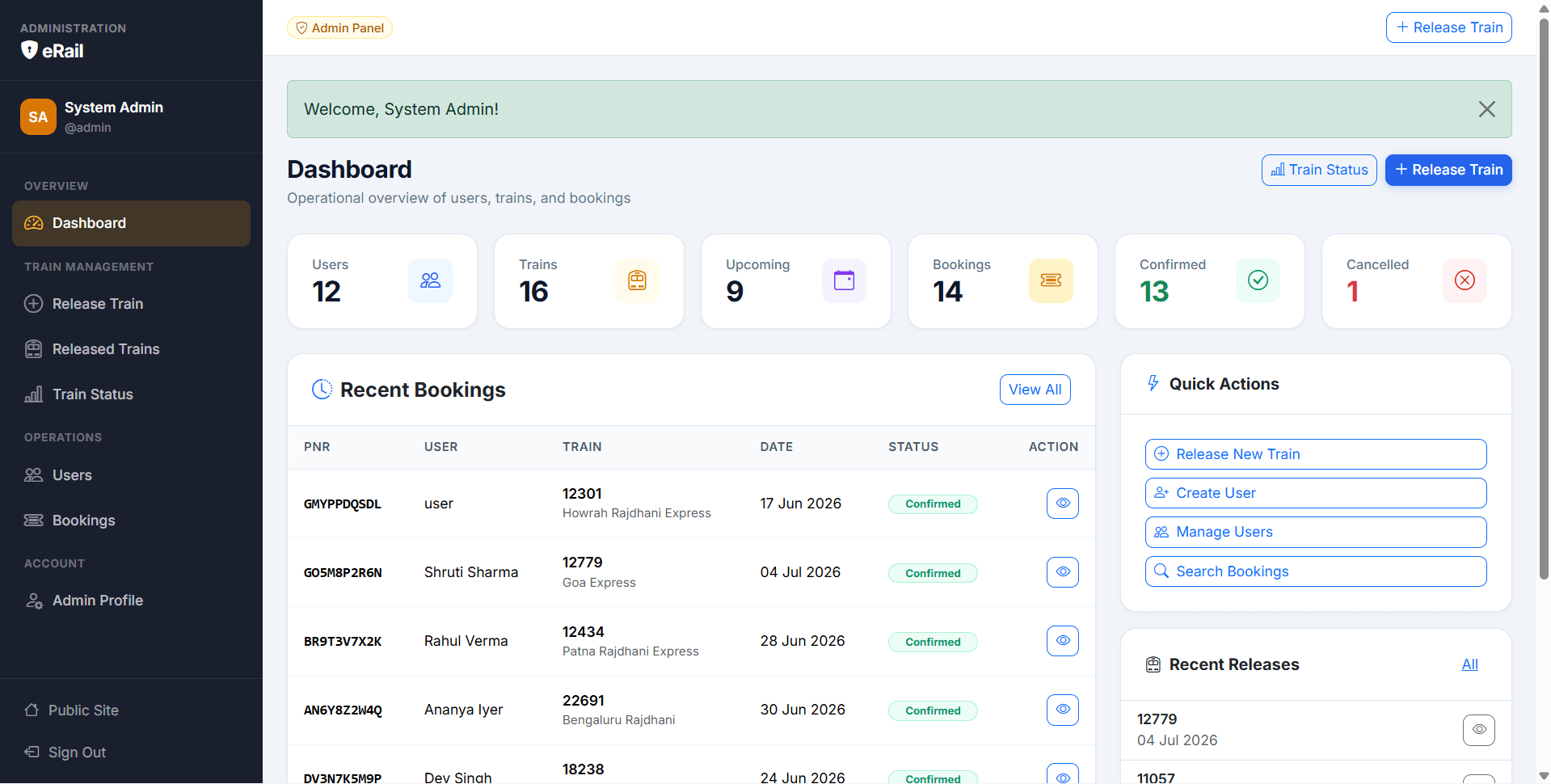 Online Railway Reservation System Final Year PHP Project live demo preview