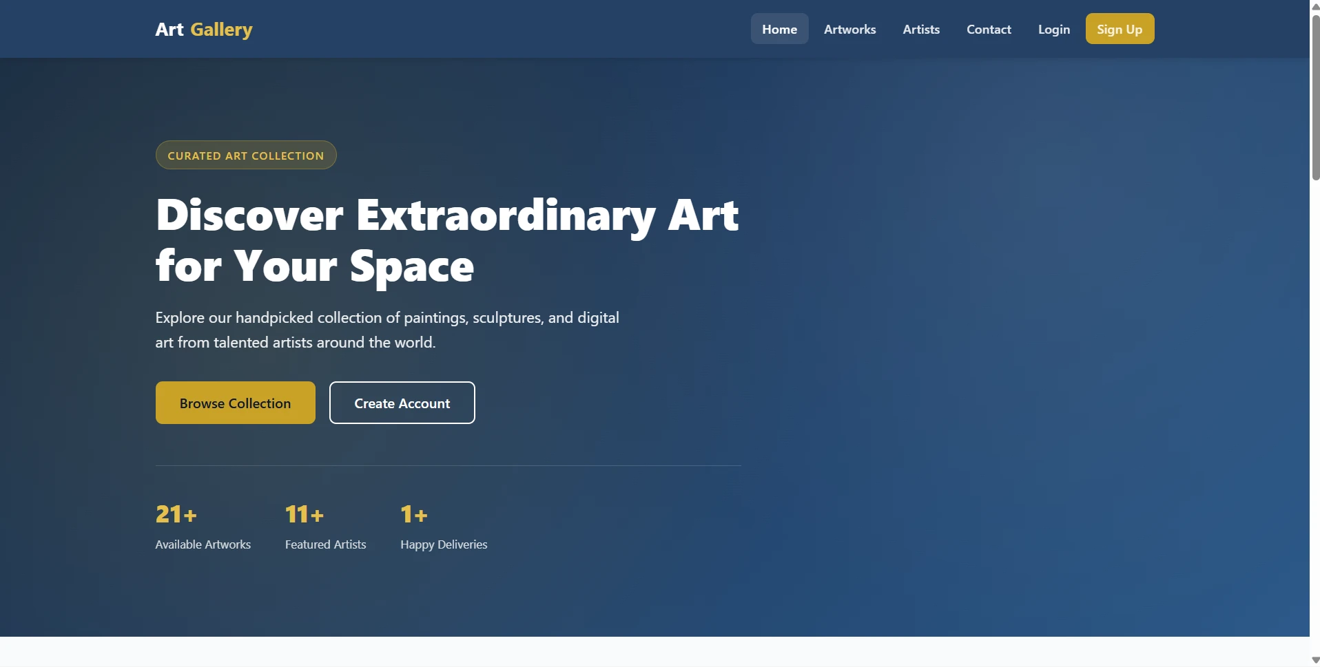 Art Gallery Management System using PHP and MySQL live demo preview