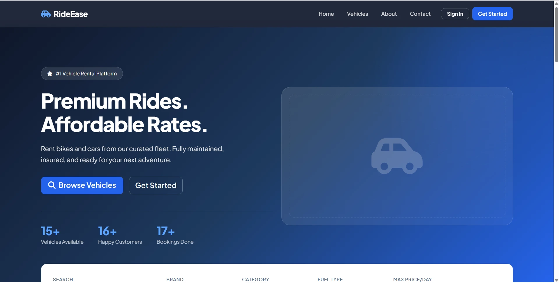 Bike and Car Rental System Final Year PHP Project live demo preview