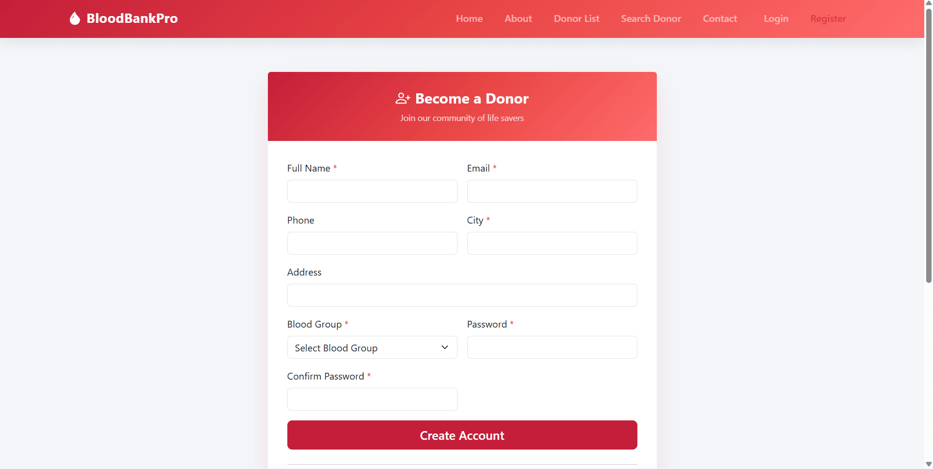 Blood Bank & Donor Management System live demo preview
