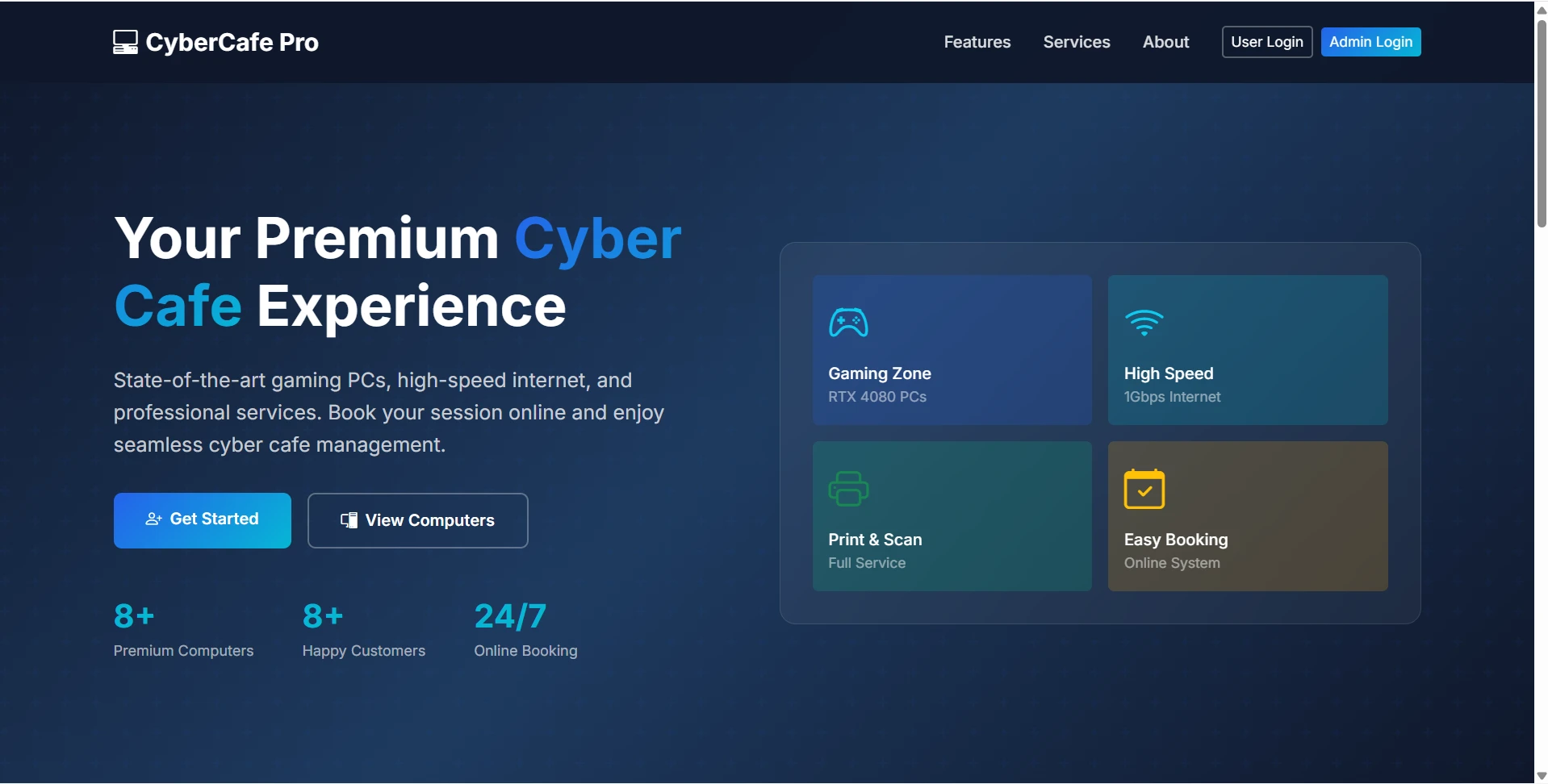 Cyber Cafe Management System live demo preview