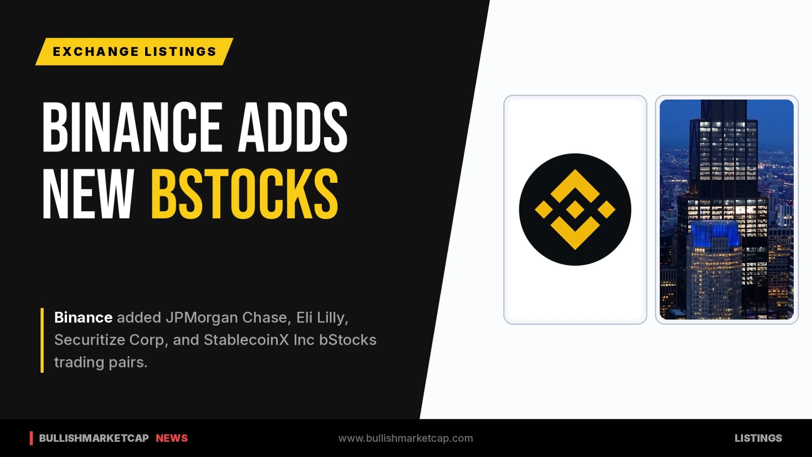 Binance Lists JPMorgan, Eli Lilly, Securitize and StablecoinX bStocks