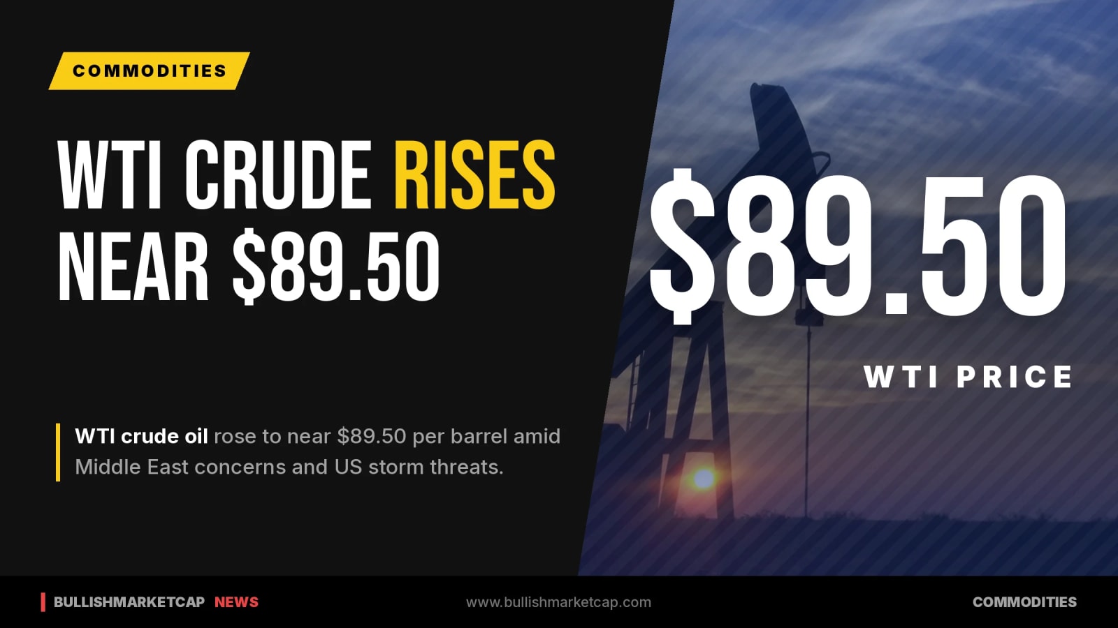 WTI Crude Rises Near $89.50 on Middle East and Storm Risks