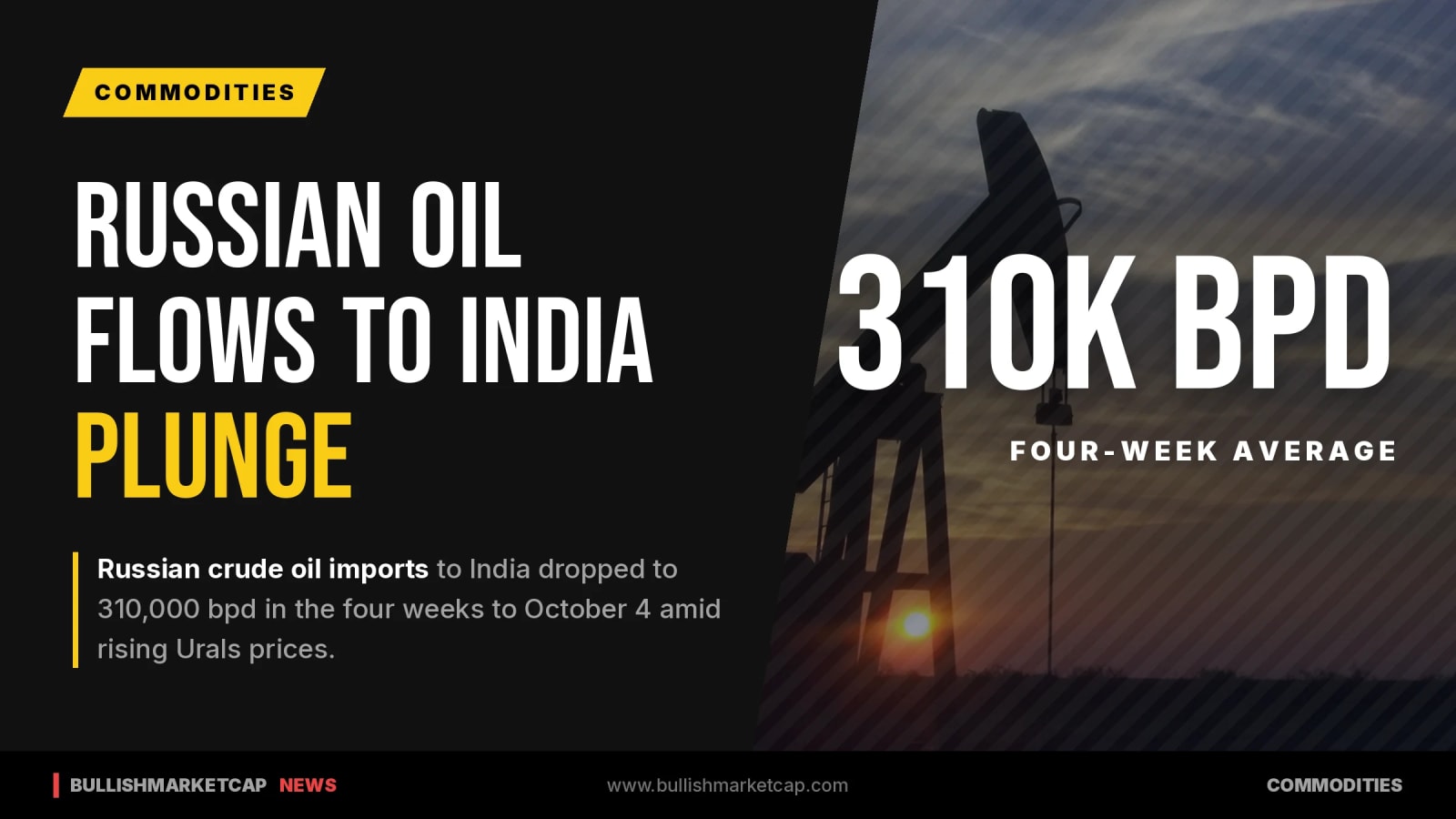 Russian Oil Flows to India Plunge to 310,000 Bpd