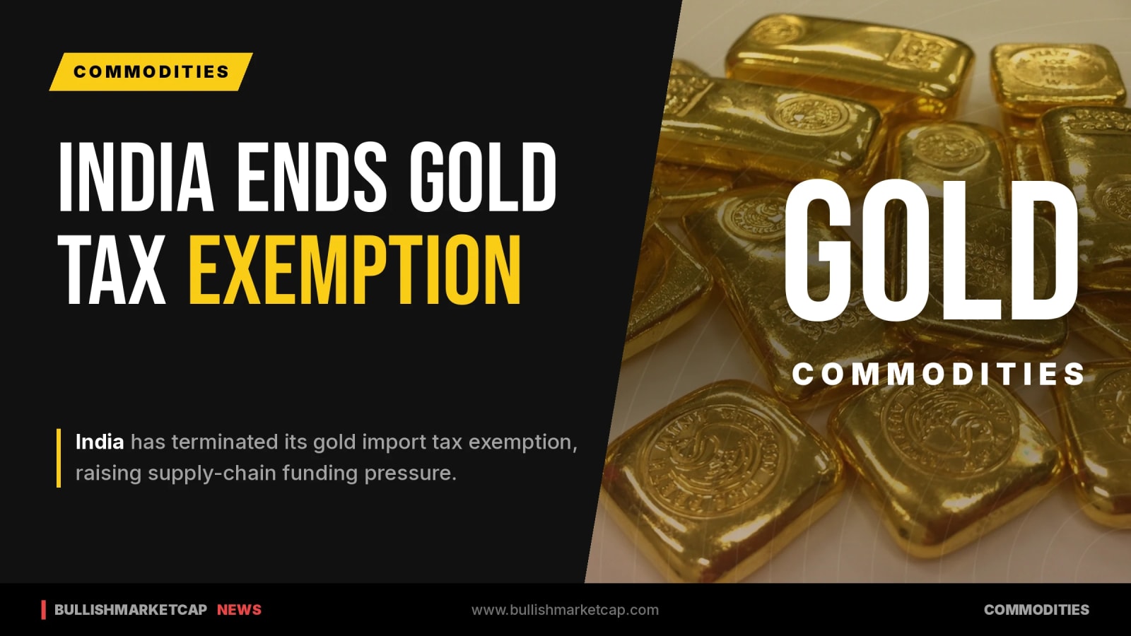 India Ends Gold Import Tax Exemption, Raising Supply Pressures