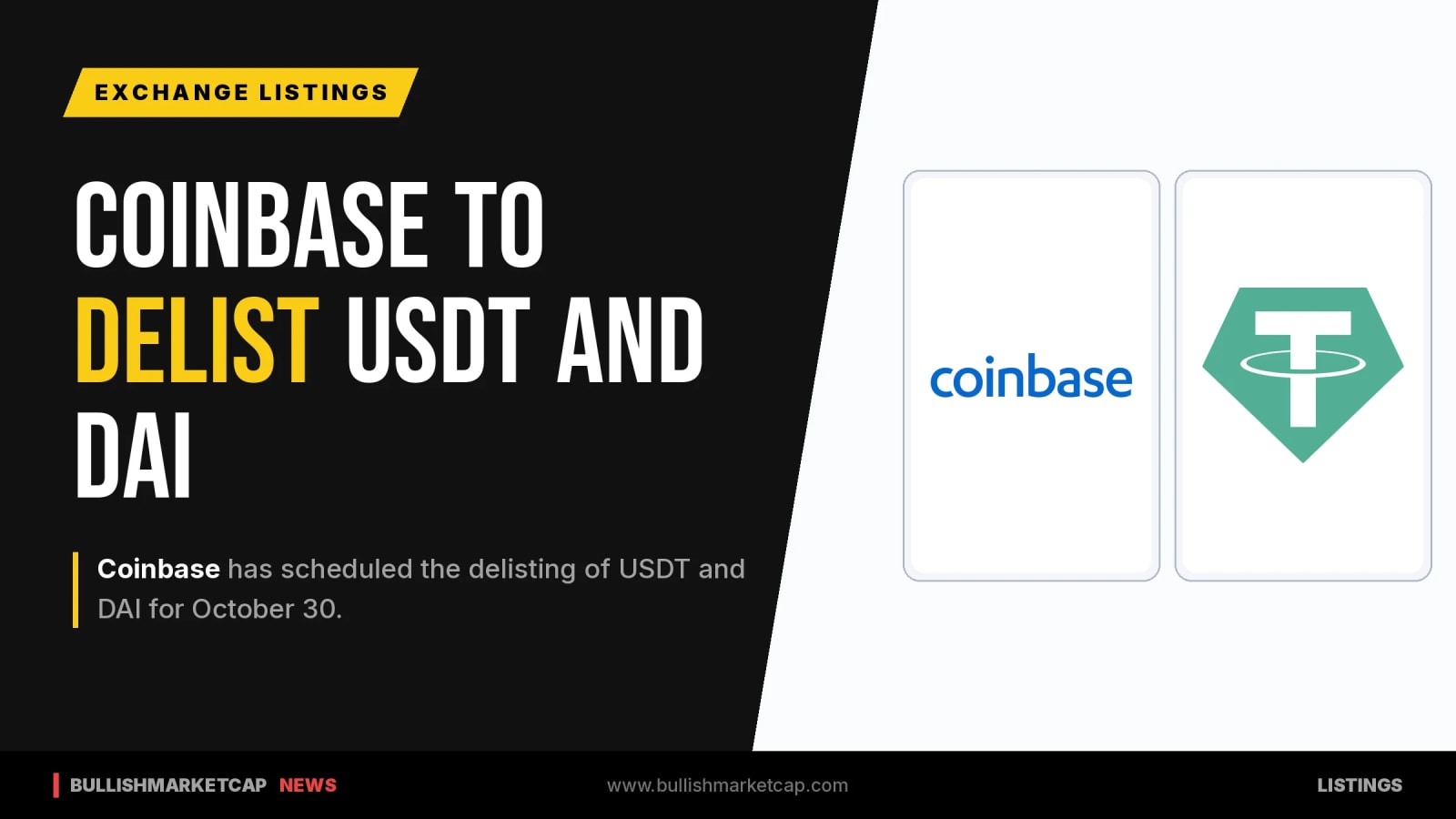 Coinbase Delists USDT and DAI Ahead of October Deadline