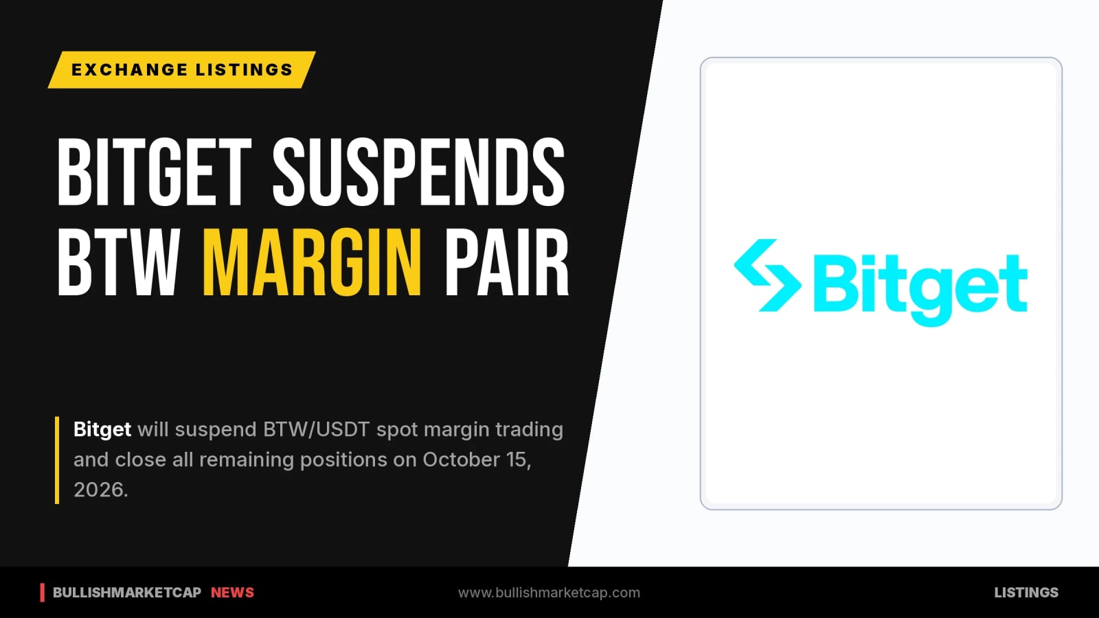 Bitget Suspends BTW/USDT Spot Margin Trading