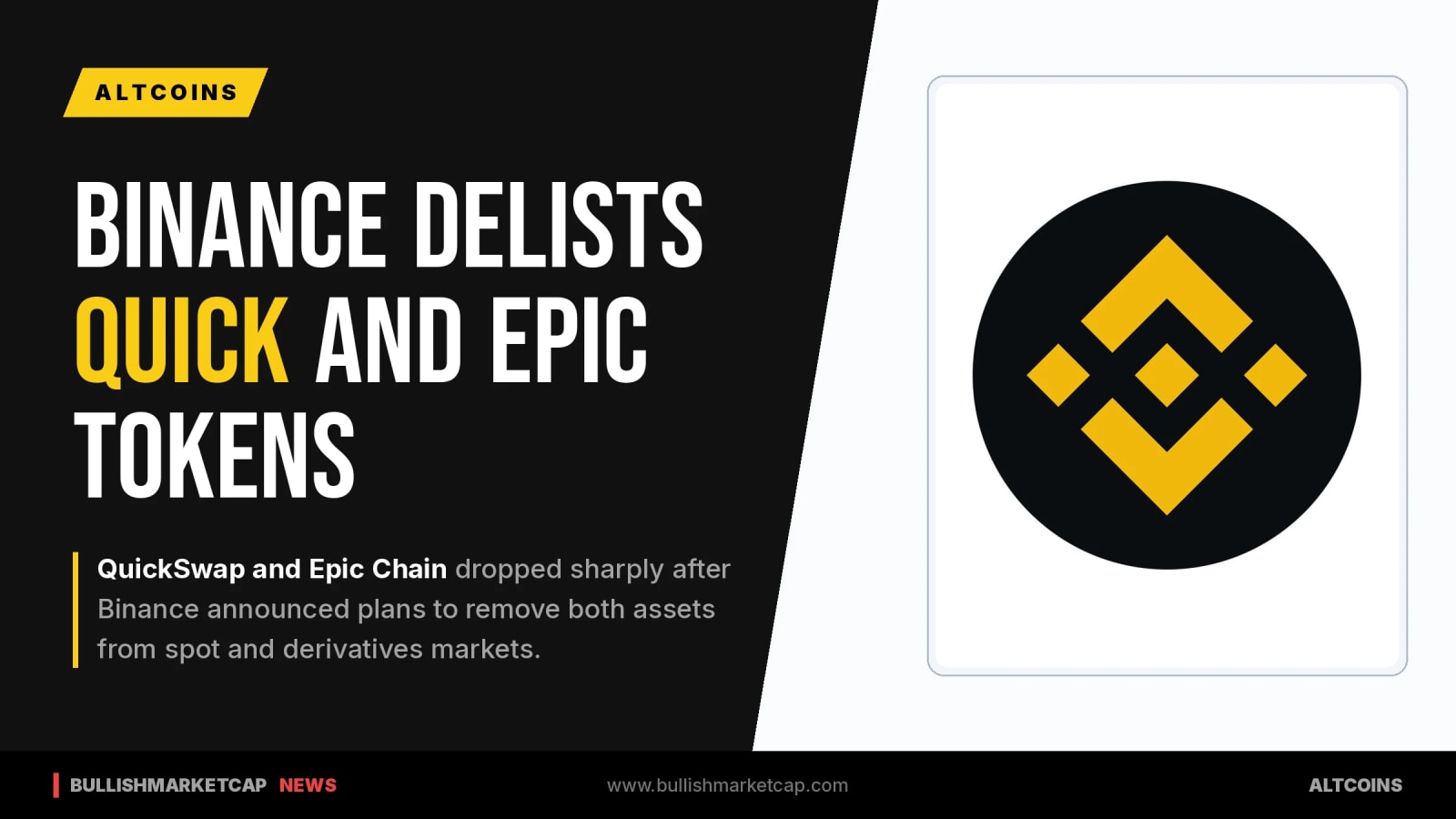 Binance Delisting Triggers Sharp Declines in QUICK and EPIC