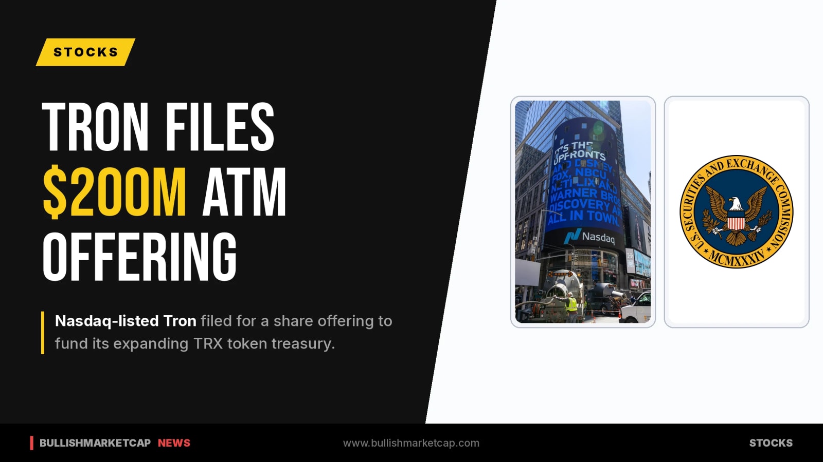 Nasdaq-Listed Tron Files $200M ATM Share Offering