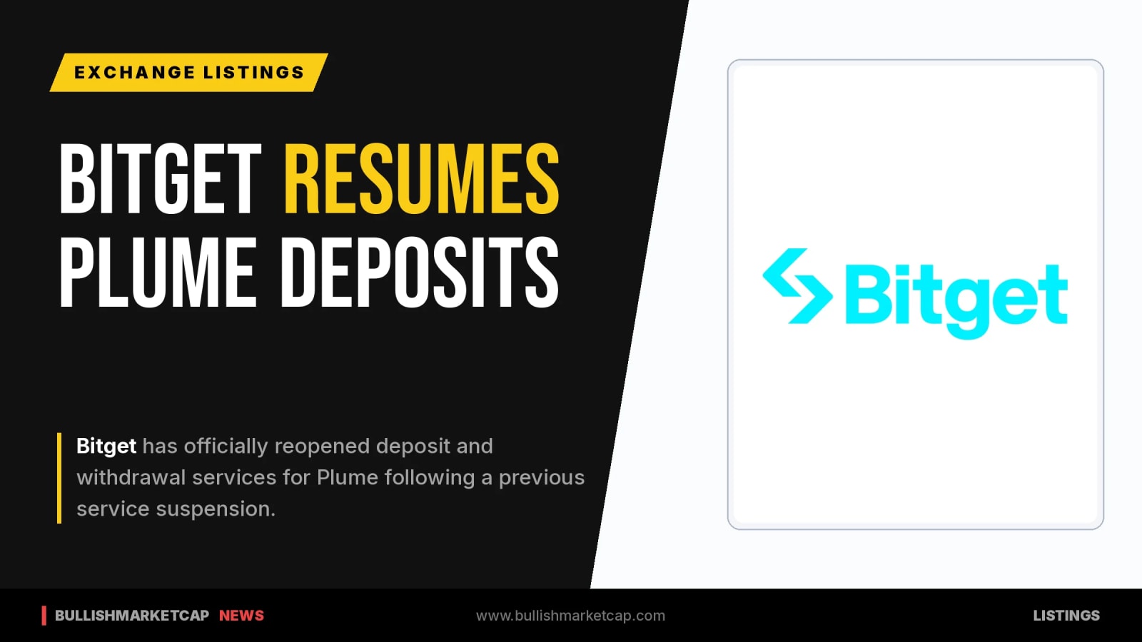 Bitget Resumes Plume Deposits and Withdrawals