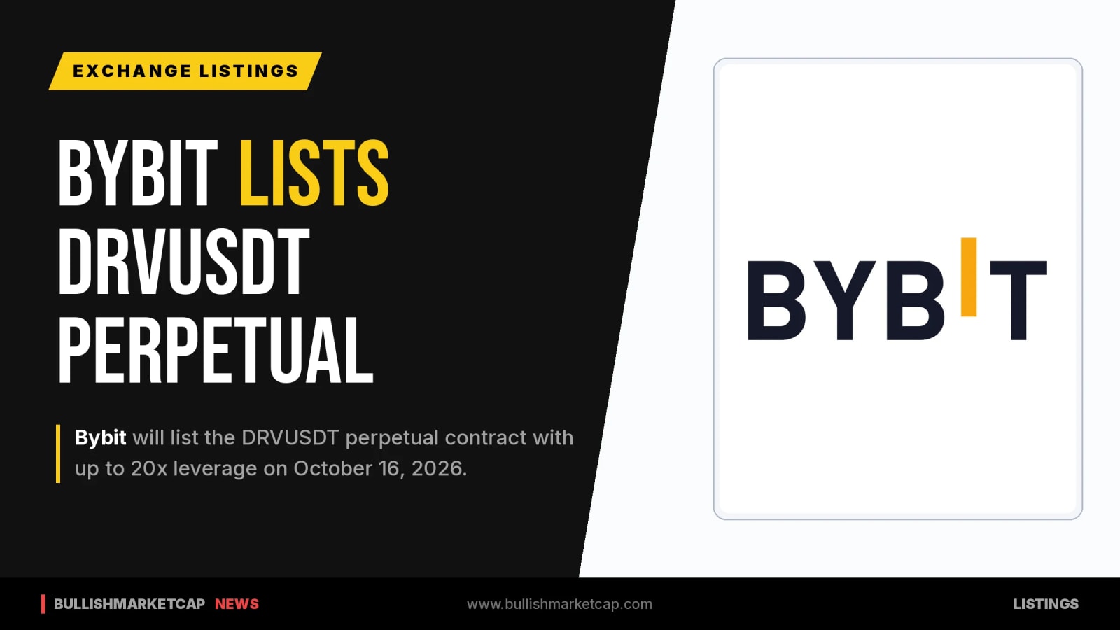 Bybit Lists DRVUSDT Perpetual Contract With 20x Leverage