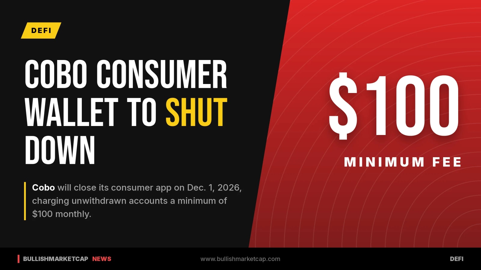 Cobo Wallet Sets Dec. 1 Shutdown and $100 Monthly Fee