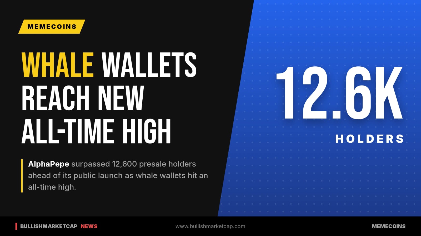 Whale Wallets Hit ATH As AlphaPepe Presale Tops 12,600 Holders