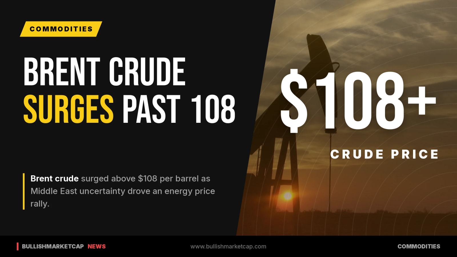 Brent Crude Surges Above $108 on Middle East Uncertainty