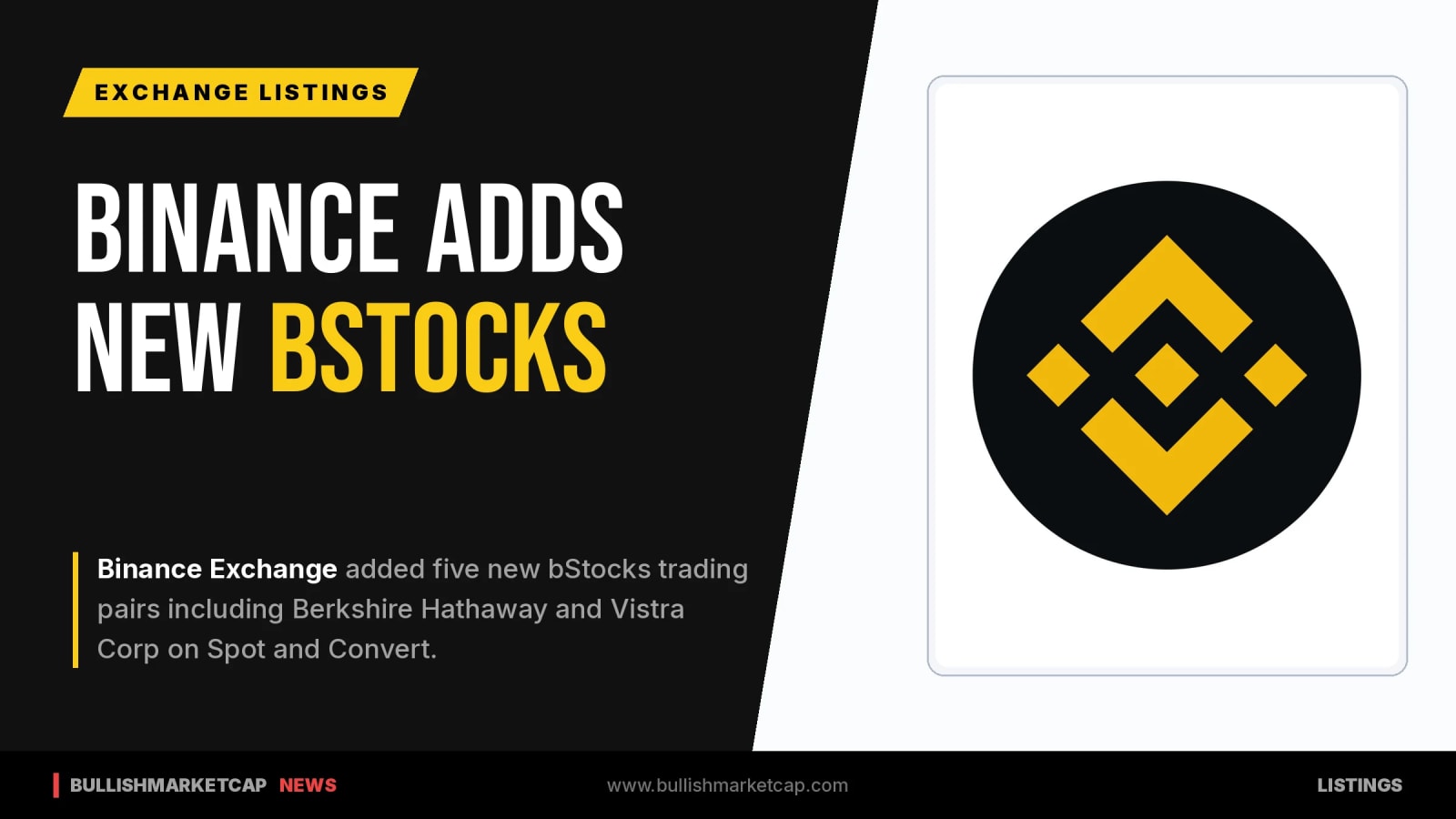 Binance Adds Five New bStocks Trading Pairs on Spot and Convert