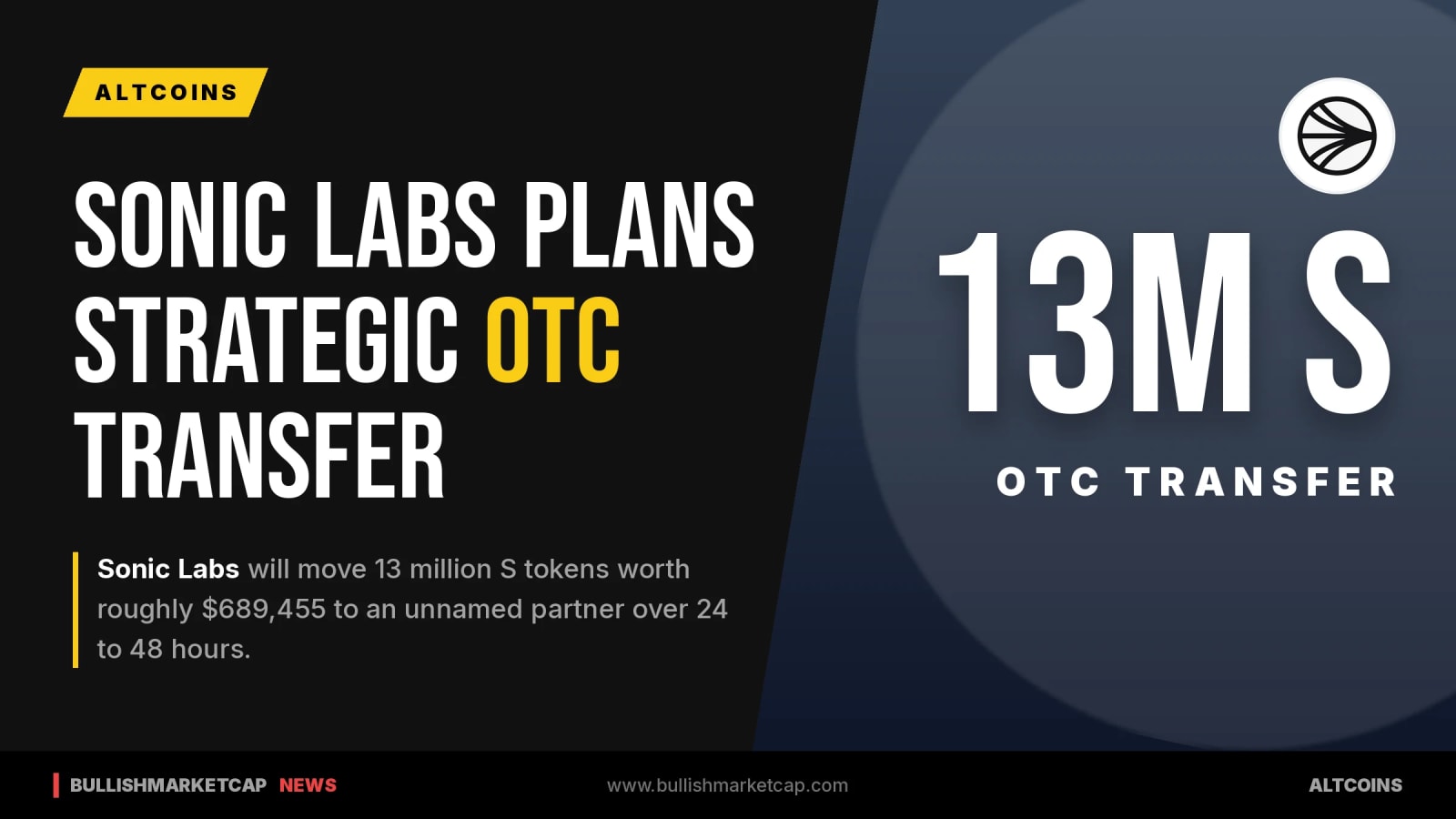 Sonic Labs Plans 13 Million S Token Strategic OTC Deal