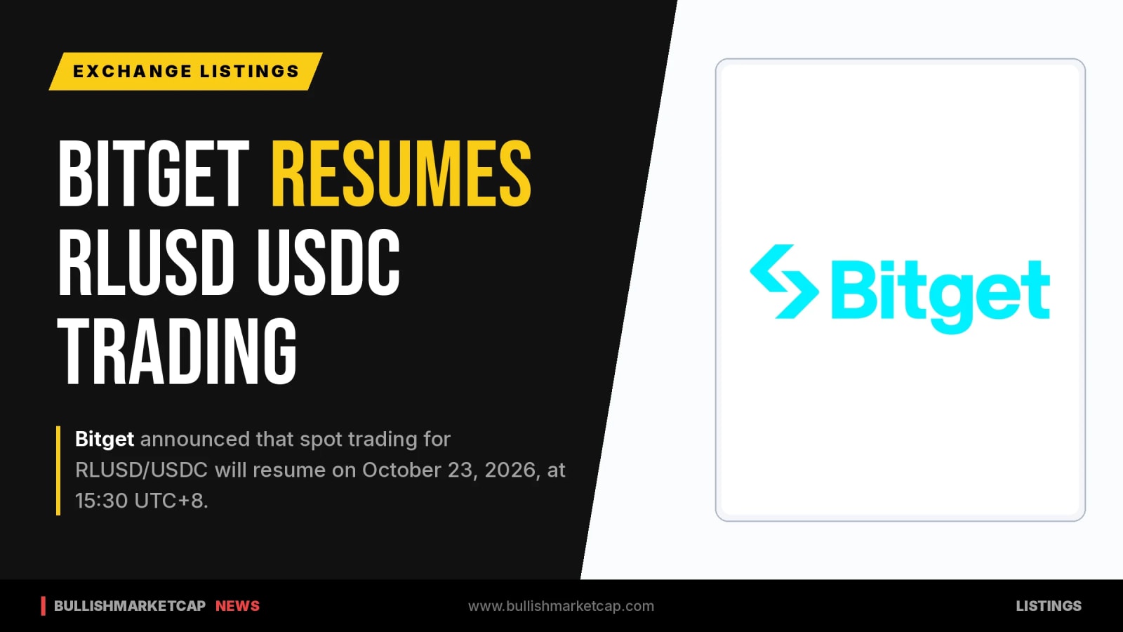 Bitget to Resume RLUSD/USDC Spot Trading
