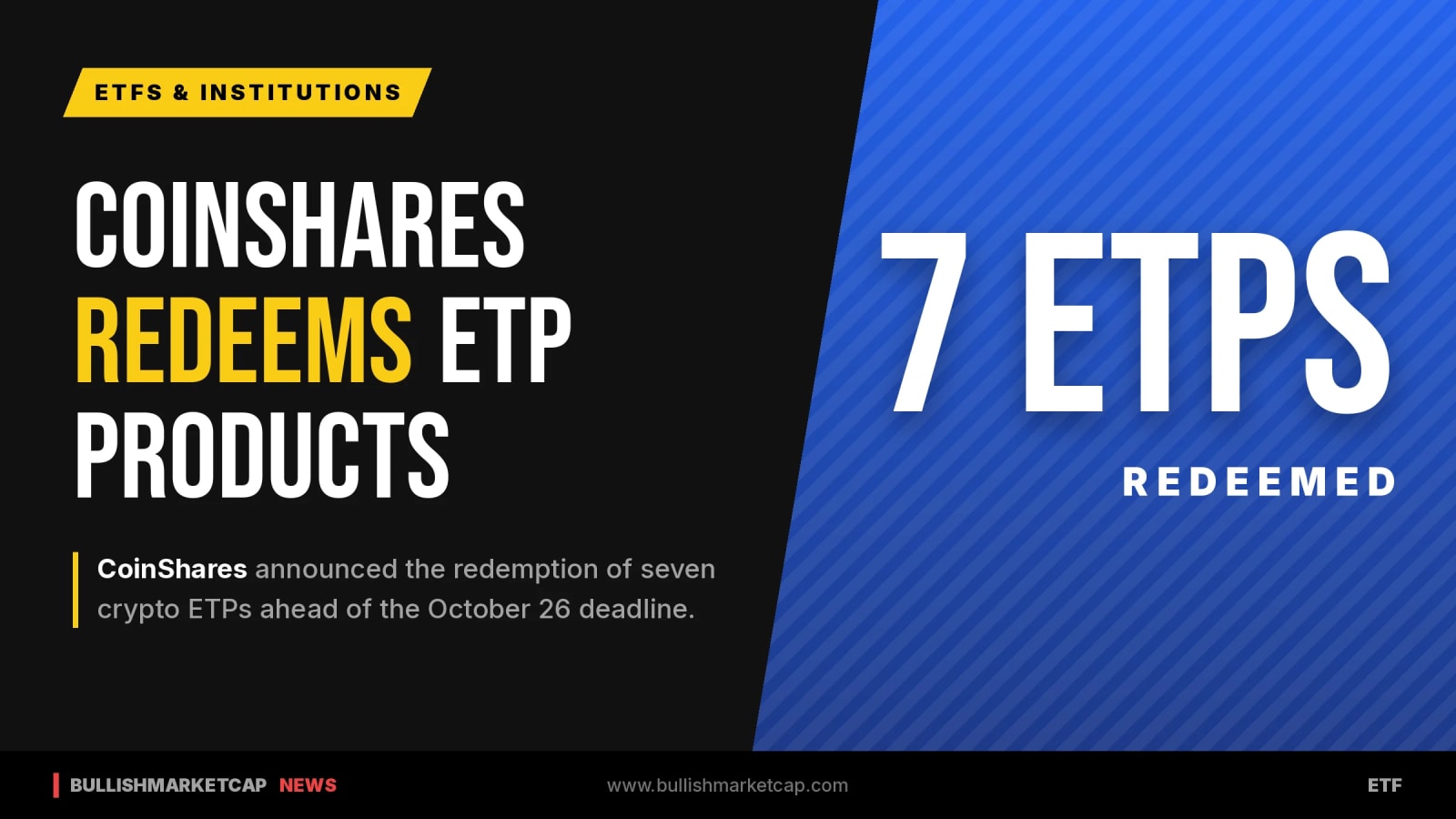 CoinShares Redeems Seven Crypto ETPs Ahead of October Deadline