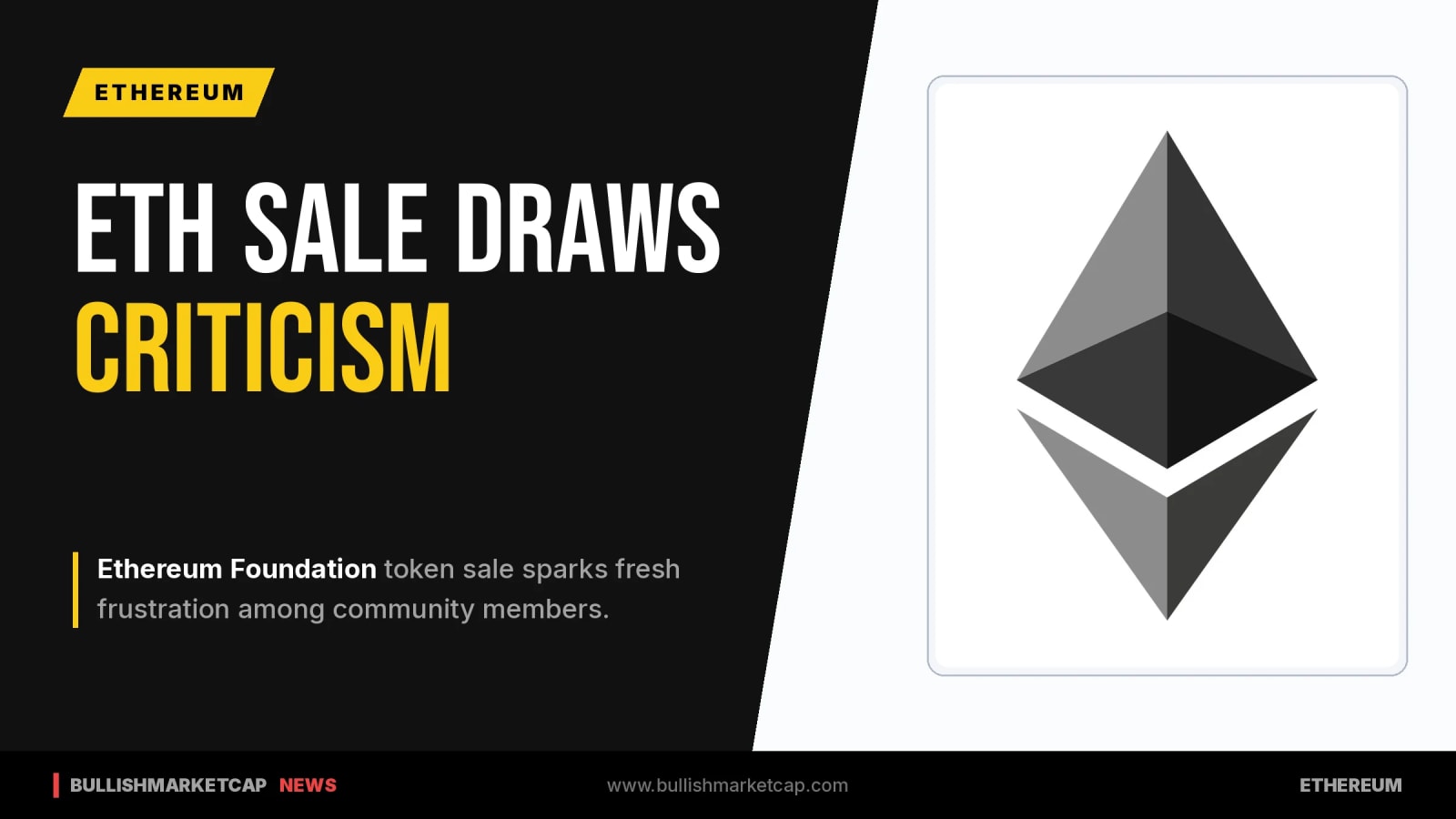 Ethereum Foundation Sale Draws Fresh Backlash