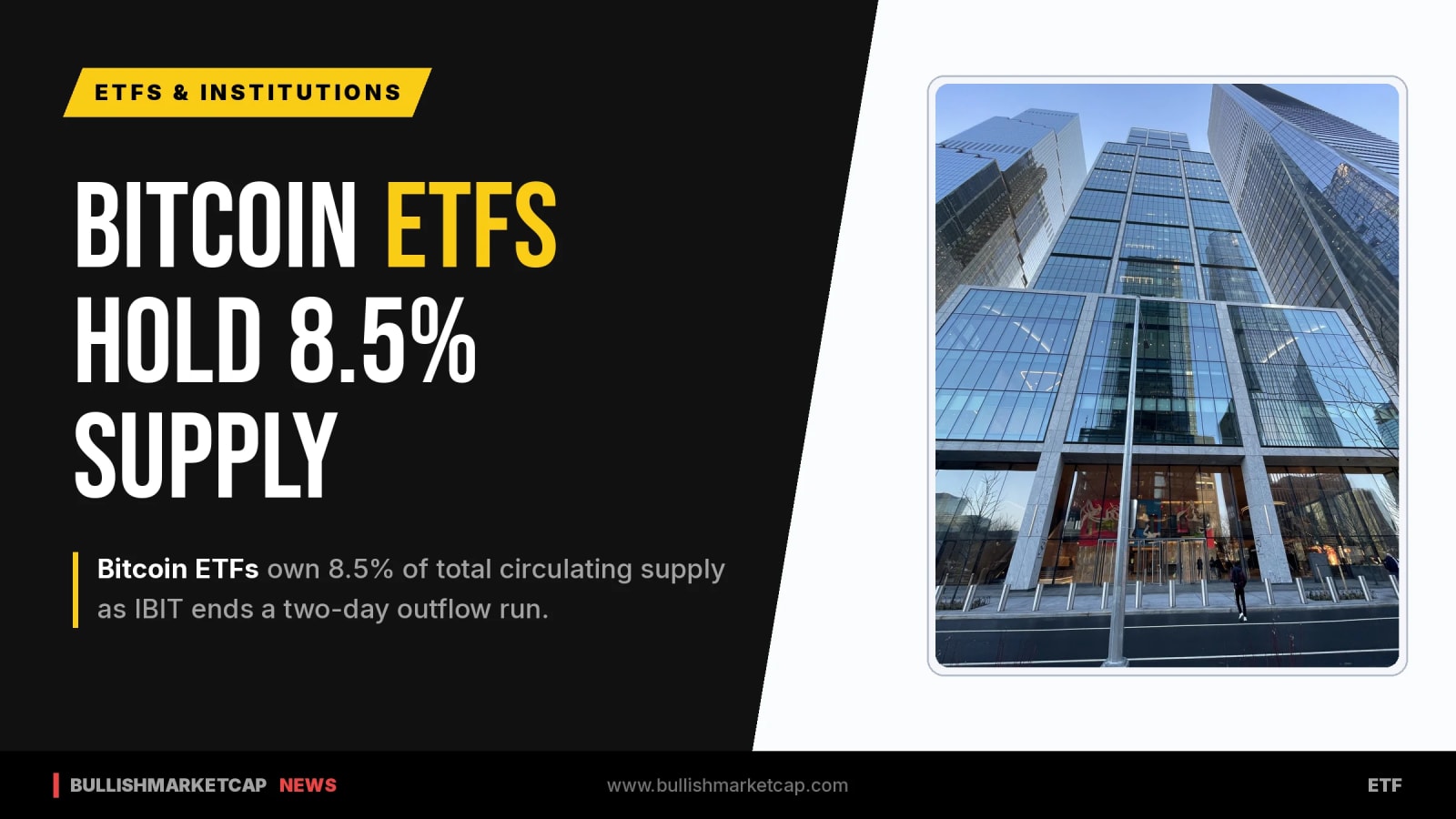 Bitcoin ETFs Hold 8.5% of BTC as IBIT Ends Outflows
