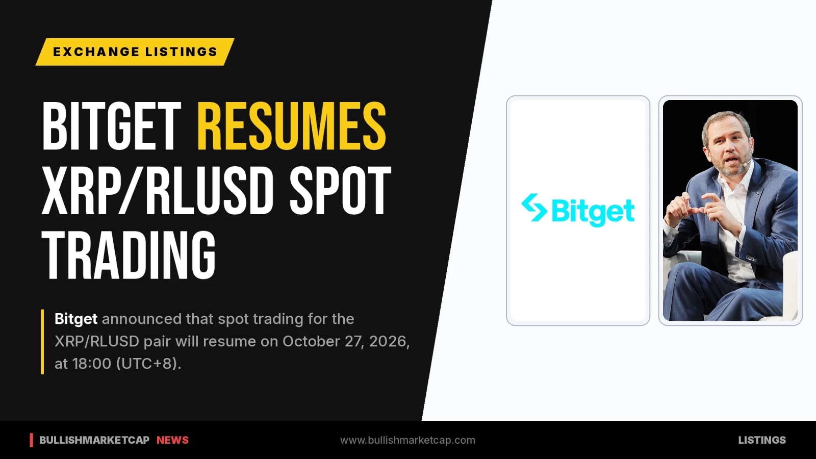Bitget to Resume XRP/RLUSD Spot Trading