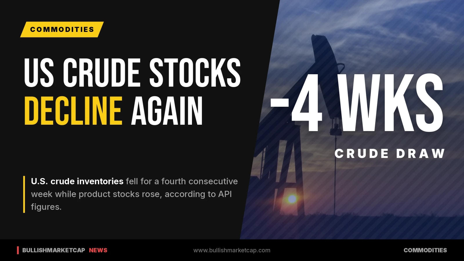 US Crude Stocks Fall for Fourth Week as Products Rise: API