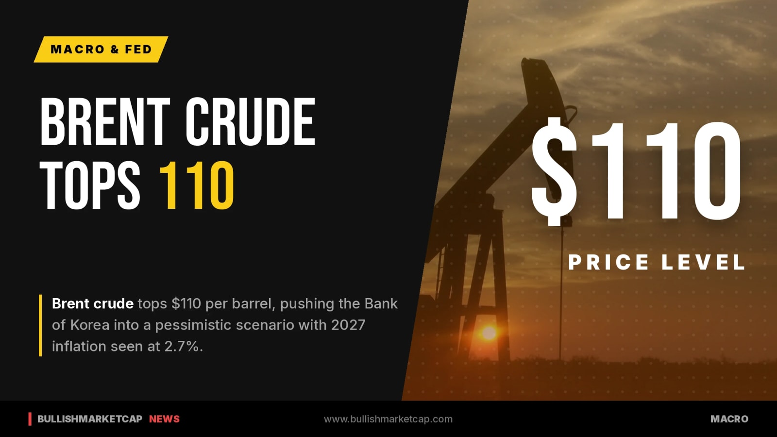 Brent Crude Crosses $110 As Bank Of Korea Faces Inflation Rise