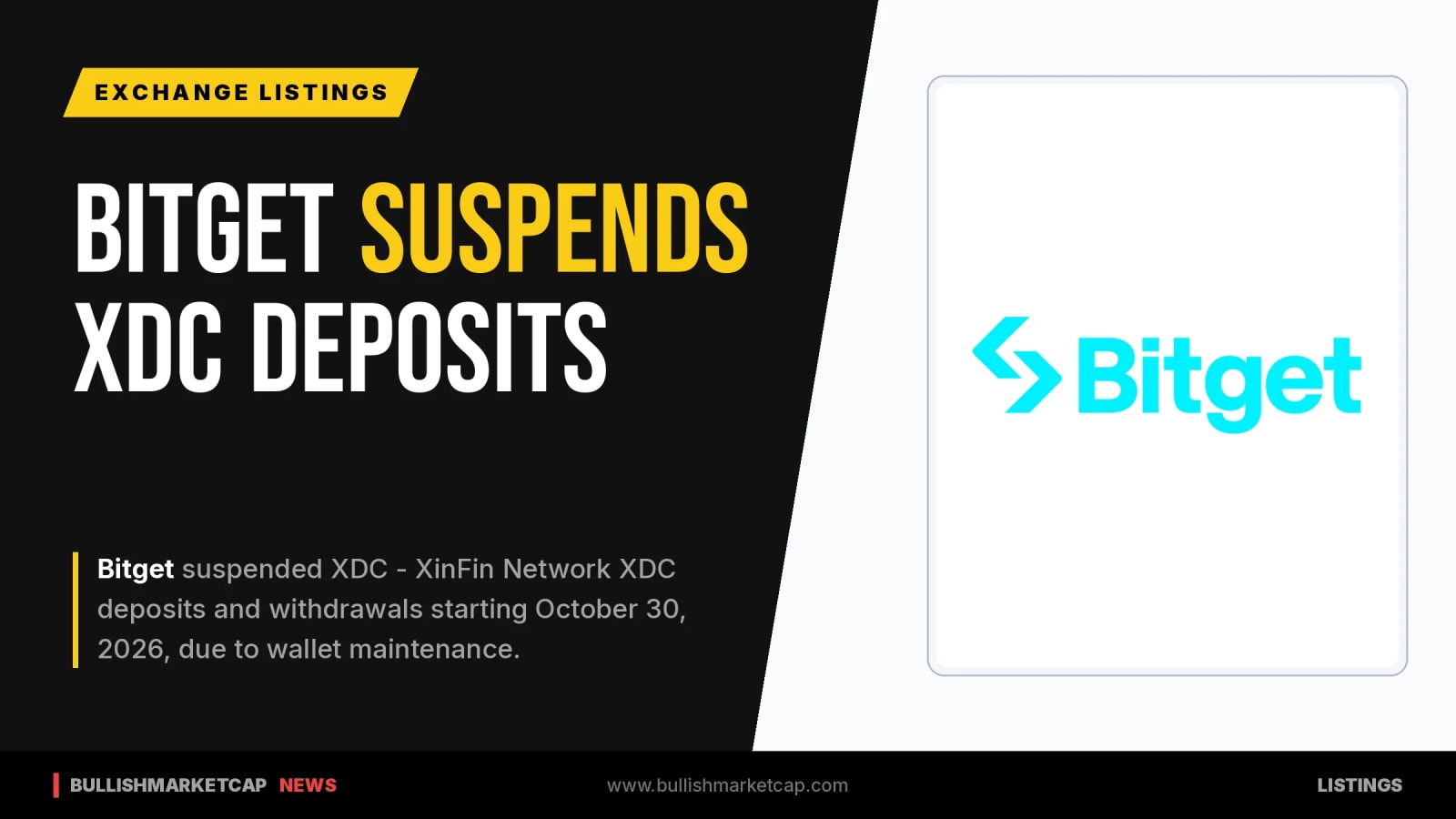 Bitget Suspends XDC Network Deposits and Withdrawals