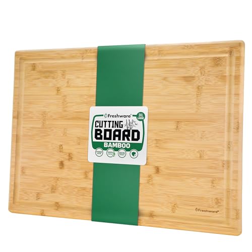 Bamboo Cutting Board Set 2 Piece Juice Groove Kitchen Wood