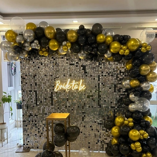 Bride to be decoration arch balloons set up 