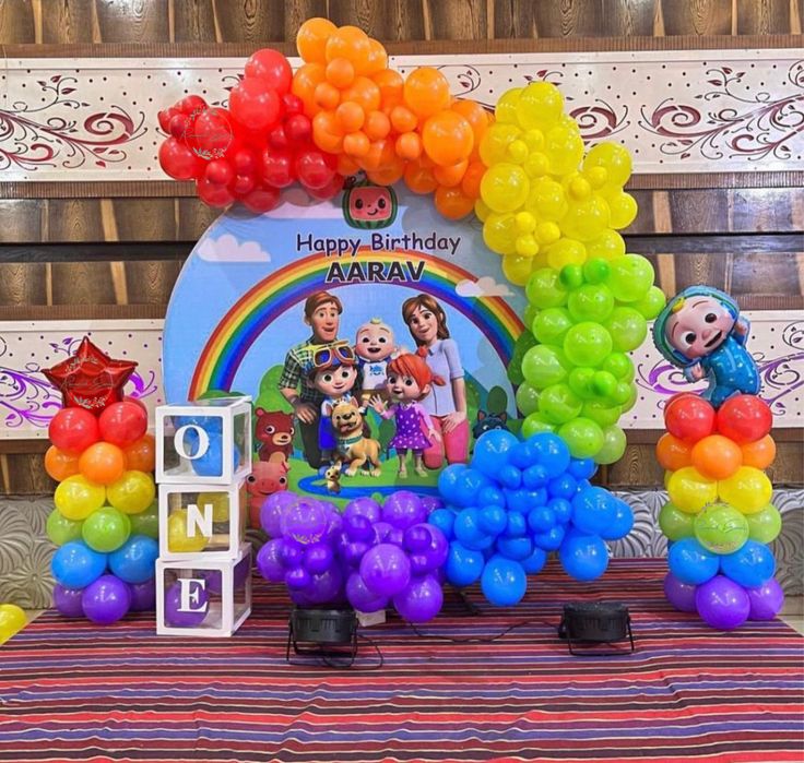 Kids birthday decoration ring setup with backdrop 