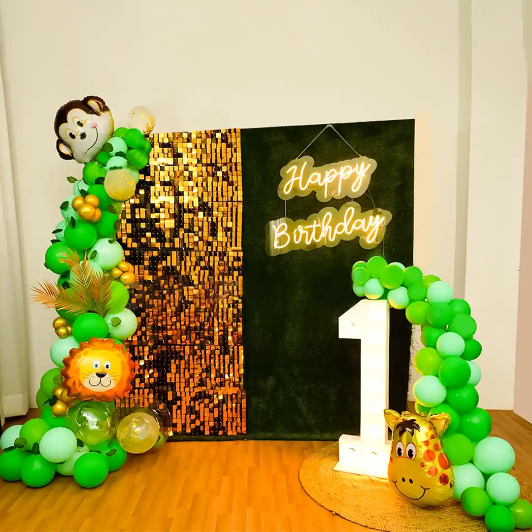 Jungle theme decoration for kids birthday with backdrop 