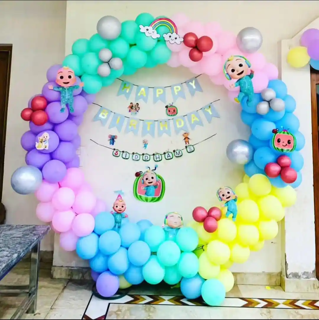 Cocomelon theme for kids birthday decoration in Ring setup 