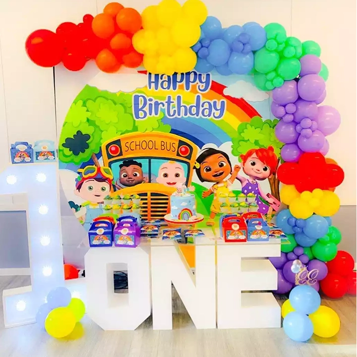 Cocomelon theme for kids birthday decoration with multicolour balloons 