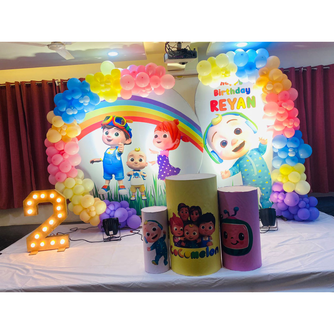 Cocomelon theme for kids birthday decoration with double backdrop 