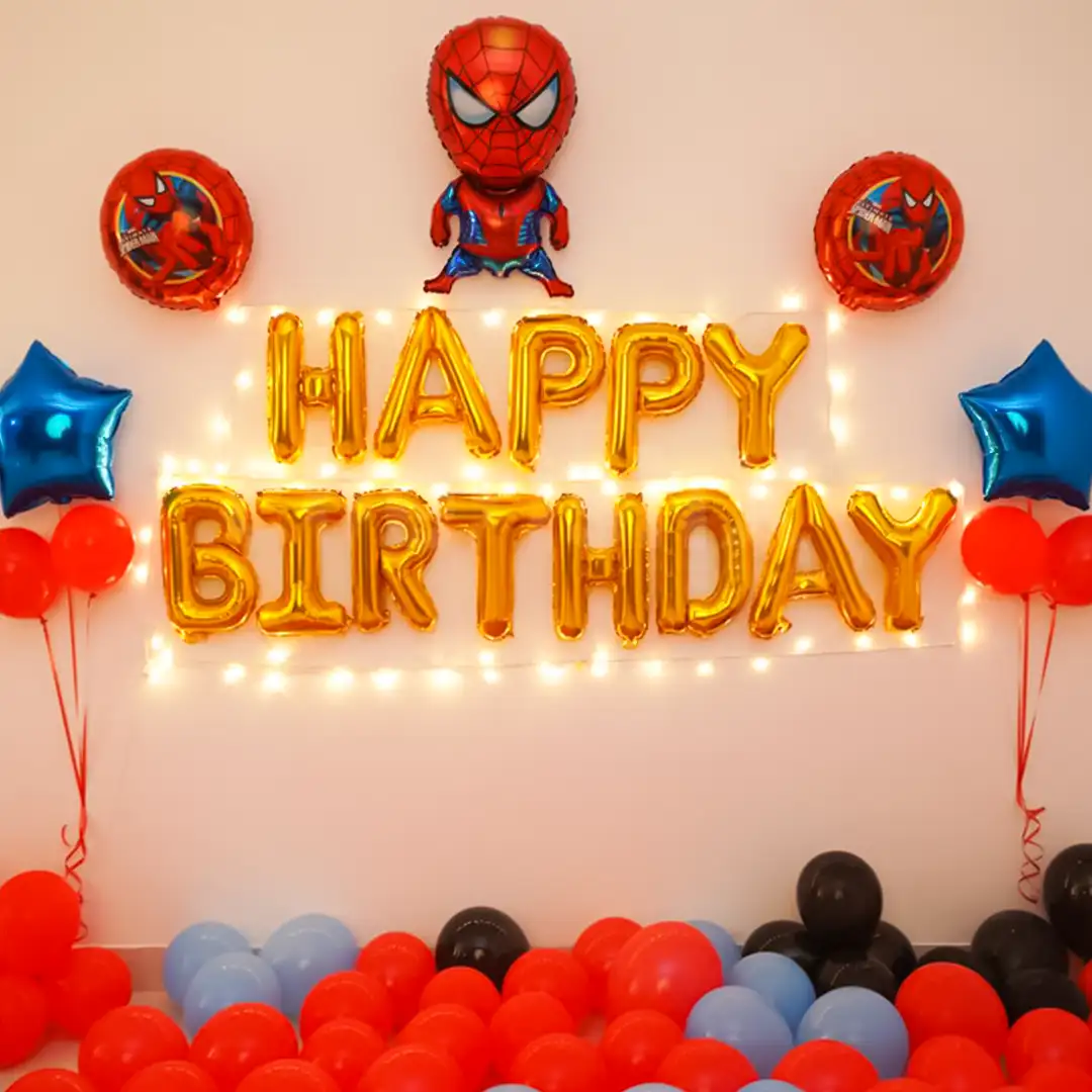 Affordable and simple Spiderman theme decoration for kids birthday party 