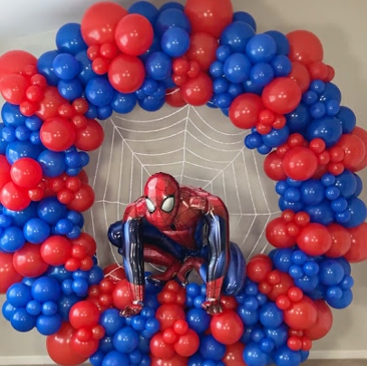 Spiderman theme decoration for kids birthday party with ring setup 