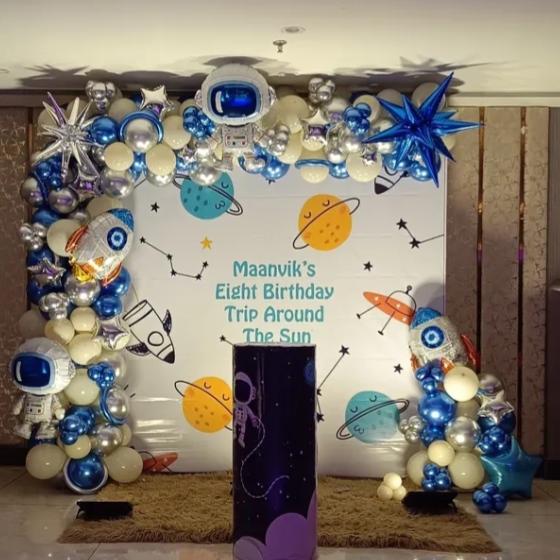 Arch setup Astronaut Theme Birthday Decoration in Gurgaon for kids birthday party 
