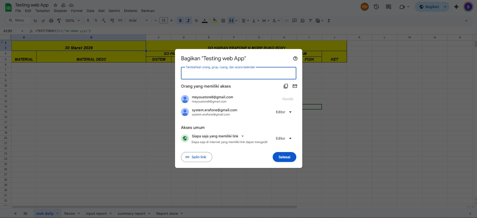 Tutorial Share Google Sheets