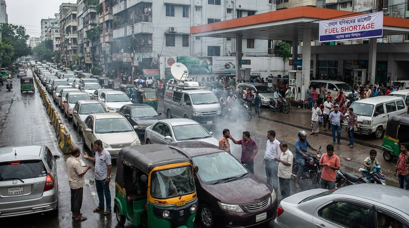 Vehicles waiting for fuel