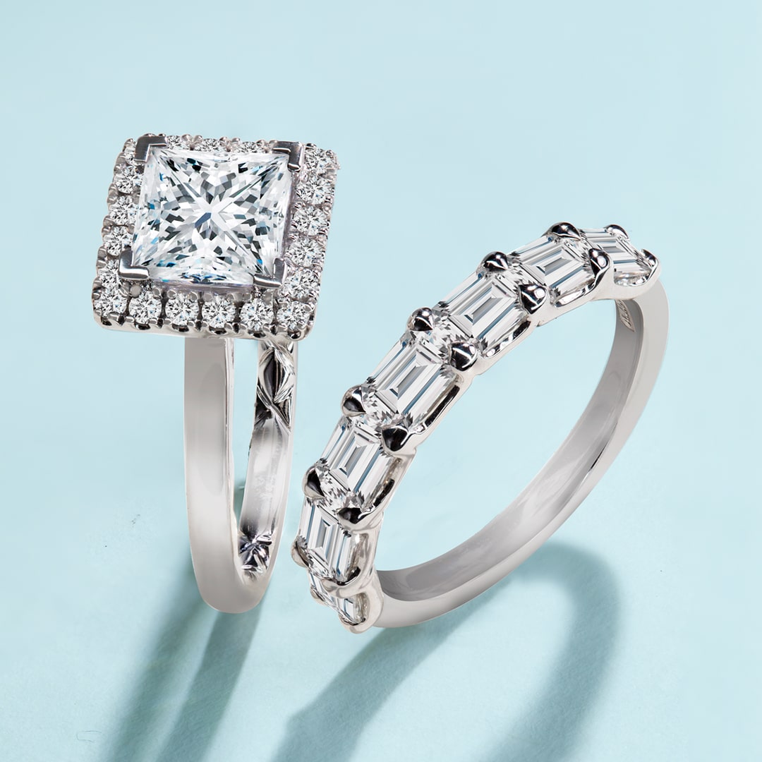 Diamond engagement ring and Wedding bands