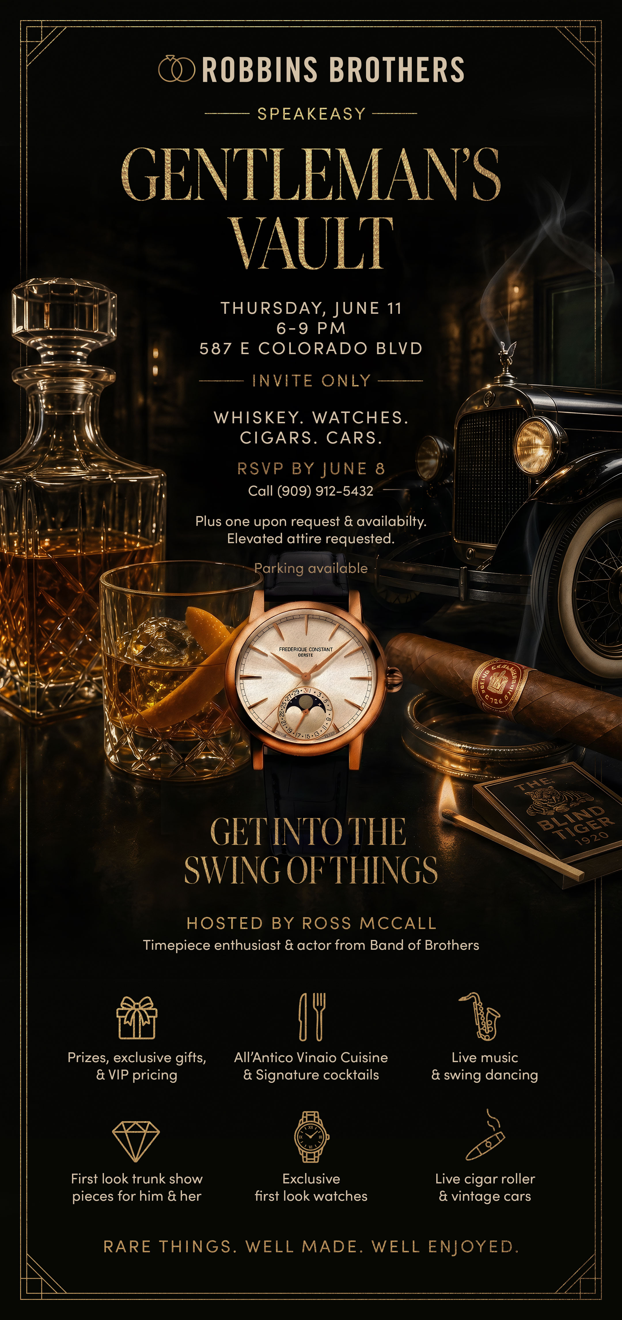 Robbins Brothers Gentleman's Vault event flyer