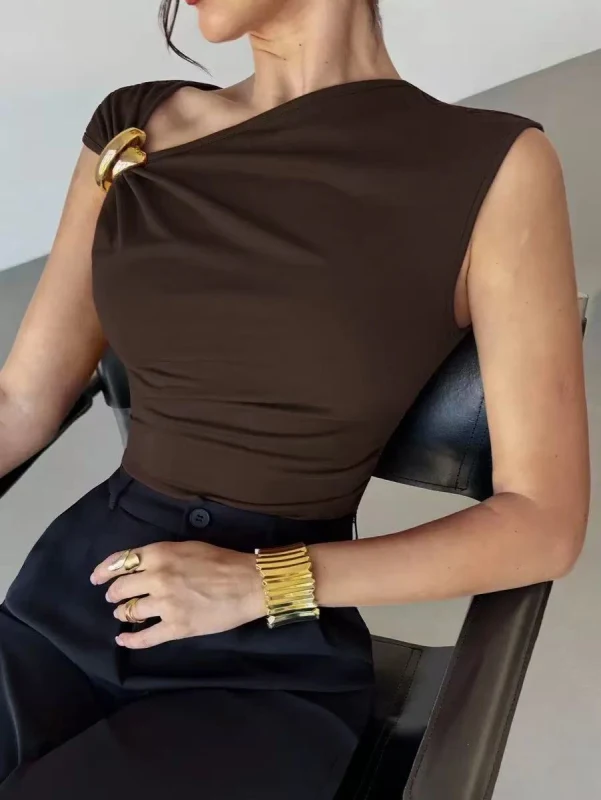 Top asymétrique 2en1 (top + anneau doré) S - XL
