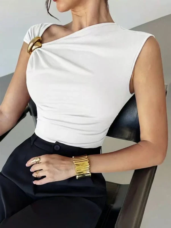 Top asymétrique 2en1 (top + anneau doré) S - XL 2