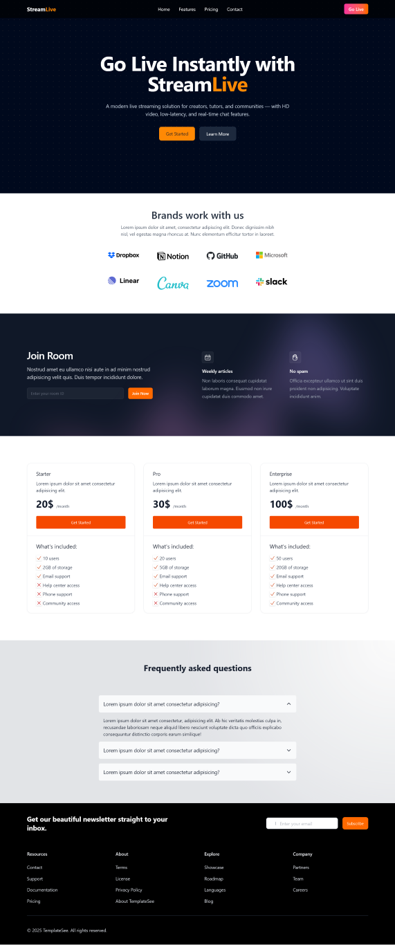 Live Website Examples Live Streaming Website using Reactjs and Tailwind CSS – Free & Premium ...