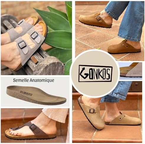 Vue 4 de Sandales Tongs En Cuir