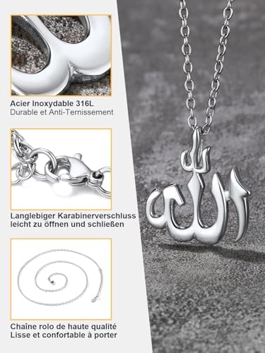 Vue 5 de Collier Allah Homme En