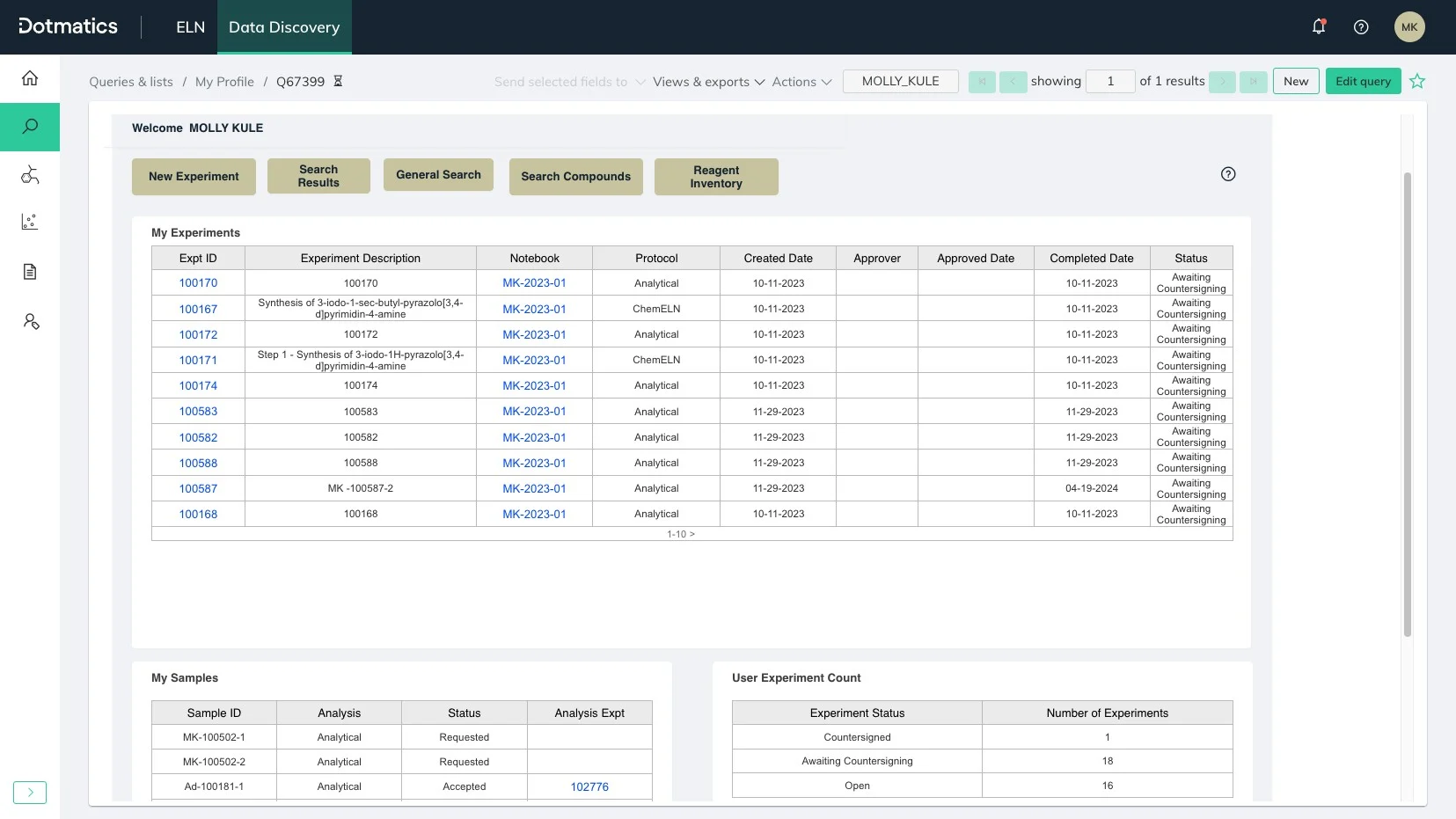 ET: Data Search - Chemistry ELN