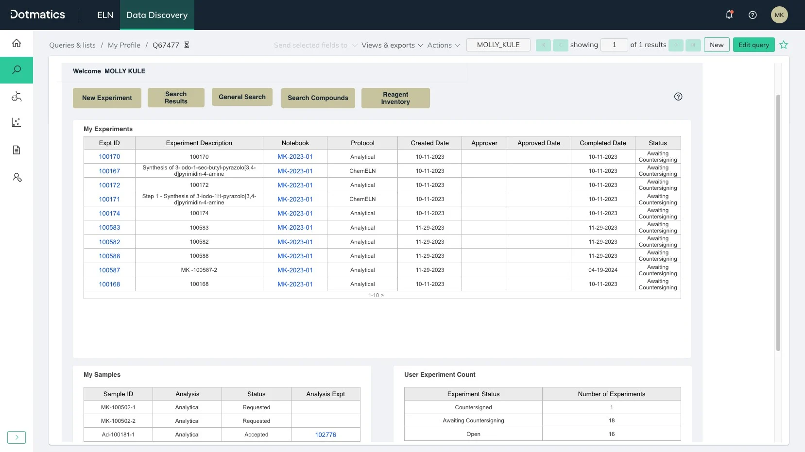 MD: Data Search - Registered Compounds